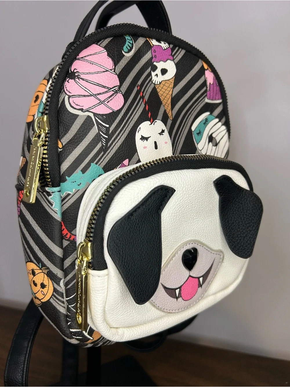 Betsey Johnson Vampire Pug Dog Halloween Mini Backpack Kitsch Treats Purse